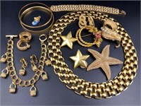 Vintage gold tone jewelry lot monet,trifari