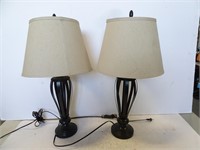 Pair of 29" Matte Black Metal Lamps with Shades
