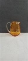 MCM Amber Crackle Glass Mini Pitcher, Unmarked,