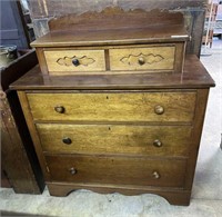 Maple Two over three dresser with carved bonnet
