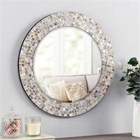 Ivory Jasmine Pearl Mosaic Mirror 19" round