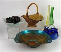 Tiara Amber Glass Basket, Art Glass & Colored