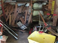 CONTENTS OF SHED: CHAIN SAW, PUSH MOWER, SEEDER,