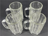 4 Thick Paneled Glass Mugs