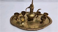 Vintage Brass Tea Set Cups and Tray