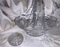 GLASS BRIDAL BASKET AND LEAD CRYSTAL TRINKET DISH