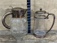 2 pretty silver & glass pitchers