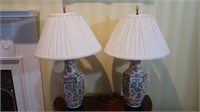 Vintage Handpainted Porcelain Lamps w/Shades and