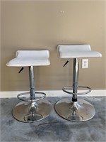 Adjustable Height White and Stainless Bar Stools
