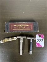 Vintage Razors, Stone Sharpener & Pocket Knife