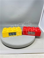 2 Lego block quartz clocks -1 yellow & 1 red