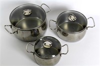 Stainless Steel Cookware, 3 Pots & Lids