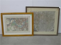 Two Vintage Framed Maps Largest 30"x 27"