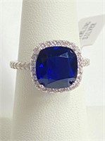 .925 Silver 3 ct Blue Sapphire Ring Sz 7  O