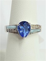 .925 Silver Larimar & Pear Tanzanite Ring Sz 7