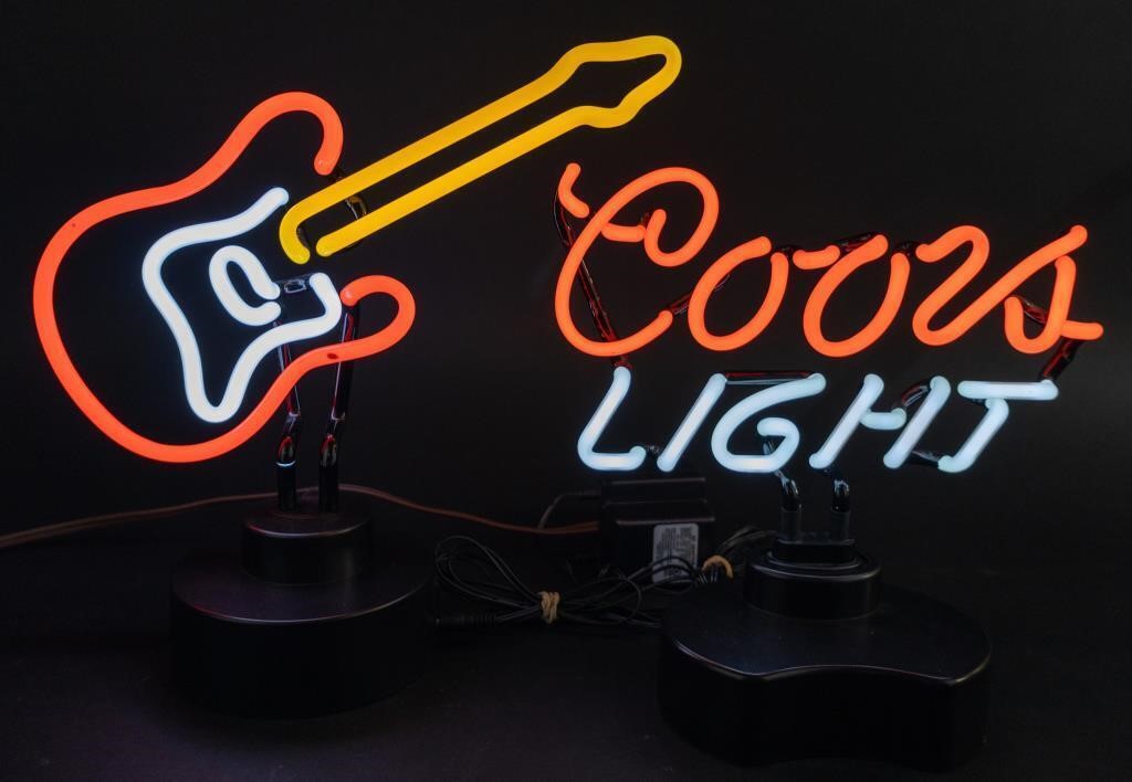 Lot Of 2 Retro Coors / Guitar Neon Signs