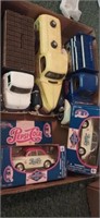 Lot with 3 Pepsi coin bank cars and 2 custom