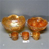 Dasiy Marigold Carnival Glass Bowls & Cups