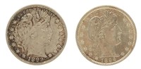 1892 & 1894 US BARBER 25C SILVER COINS AU - CLEANE
