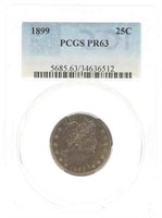 1899 US BARBER 25C SILVER COIN PCGS PR63