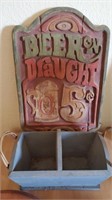 2 Pc Wood Decor, Beer Sign Basket