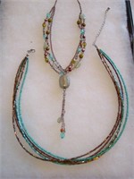 2 Beaded Necklaces - Turquois & Brown