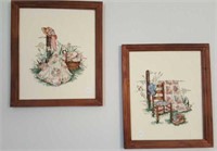 2 cross stitch country scenes framed