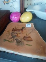 Two Marble Eggs and Marbke Slab w/ Duck Scene