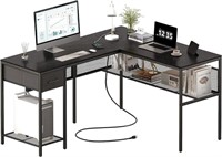 SUPERJARE L Shaped Desk with Power Outlets, Compu