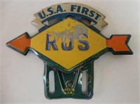 SUNOCO "RUS" U.S.A. FIRST TIN LICENSE PLATE TOPPER