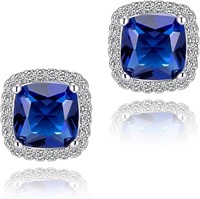 Gold-pl. 4.84ct Blue & White Sapphire Earrings
