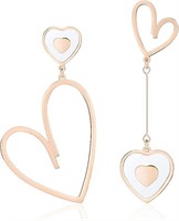 Gold-pl. White Asymmetrical Heart Motif Earrings