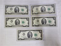 5 1976 Bicentennial $2 Federal Reserve Notes