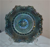 Blue Carnival Glass Diamond pattern Dish