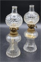 Set of two vintage Hobnail miniature oil lamps