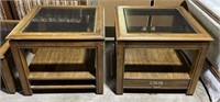 (G) 2 Vintage Wood and Glass End Tables (one is