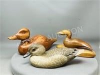 3 Carved wood ducks - signed