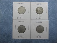 4 USA Liberty Or "V" Nickels