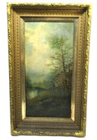 Antique Framed Painting on Board - Signed 31"T x 1
