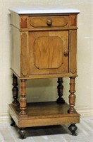 Henri II Style Marble Top Walnut Side Cabinet.