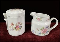 F.T.D.A. Creamer and Sugar Bowl with Spoon