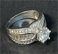 BEAUTIFUL ORNATE .925 SILVER RING W CLEAR STONE