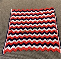 Beautiful red, white and blue crocheted Afghan