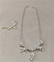 Ladies Sterling Necklace Set w Butterfly Pendant