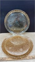 2 Marigold Carnival Glass Trays (13.5"diam)