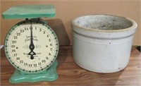 Vintage Kitchen Scale & Stoneware Crock