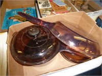 Brown glass pans & covers