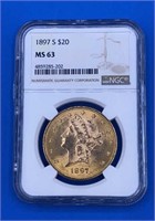 1897-S $20 Gold Double Eagle, MS 63