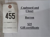 Cupboard & Closet $25 Gift Certificate