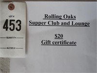 Rolling Oaks Supper Club $20 Gift Certificate